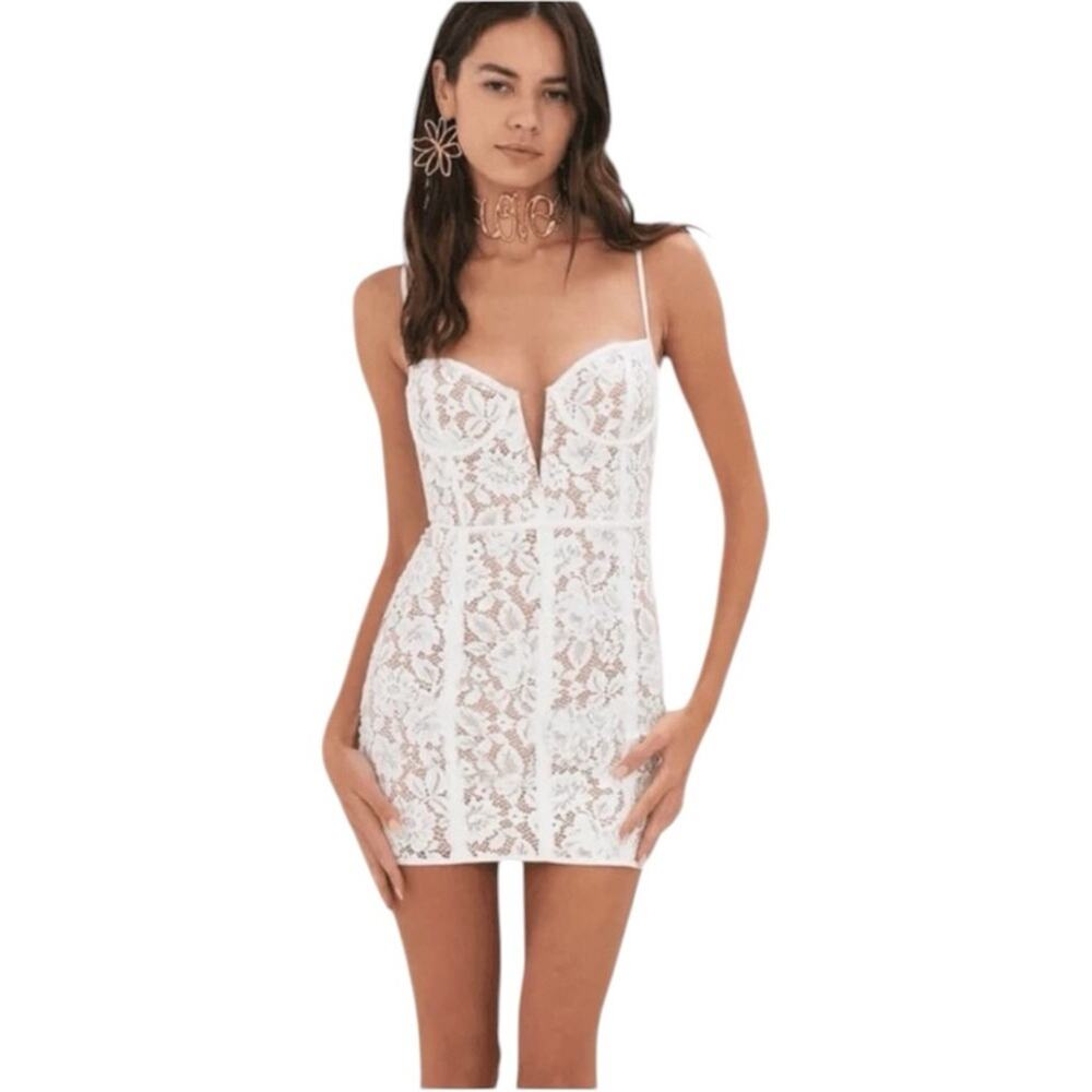 For Love & Lemons Julia Nude Lace Mini Dress White Bustier Lace Size Medium - Picture 2 of 3